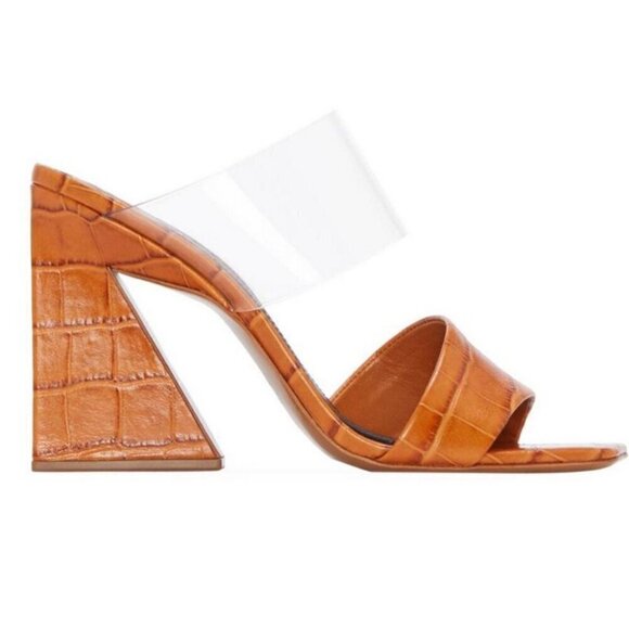 Mercedes Castillo Mildred PVC & Croc-Embossed Leather Tan and Brown Mules, 7.5 - Picture 1 of 15